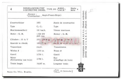 Locomotiva diesel tipo 202 — Série 4 — Editada por L.A.R.B.A.C. — Verso