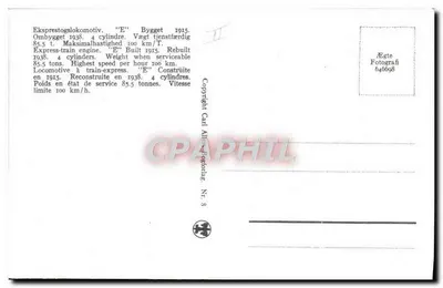 Locomotiva a vapor "E" — Reconstruída em 1938 — Égte Fotografic Nr. 8 — Verso