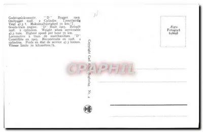 Parowóz typu 'D' — Odtworzony w 1928 — Wydawca Ægte Fotografi, n° 646698 — Rewers
