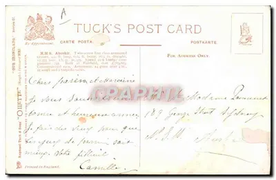 H.M.S. 'ABOUKIR' — cruzador blindado britânico — Tuck's Post Card, série II — Verso
