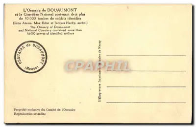 Ossuaire de Douaumont — Ossuaire i Cmentarz Narodowy — Héliogravure Nancy — Rewers