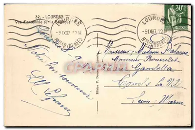 Lourdes — Visão geral da Basílica — Edição P. Doucet — Verso