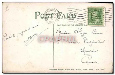 Incendio — pompieri in azione — Success Postal Card Co., New York, n° 1075 — Verso