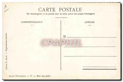 Vista de una calle en Rouen — editor H. Barlé, N° 11 Rue aux Juifs — Reverso