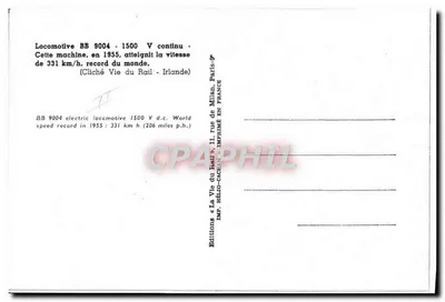 Locomotiva BB 9004 — recorde mundial 1955 — Edições La Vie du Rail — Verso