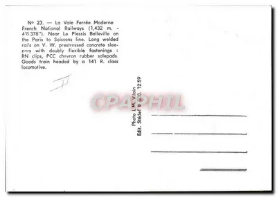 Pociąg towarowy — Nowoczesna linia kolejowa — Fotografia L.M. Vilain — Rewers