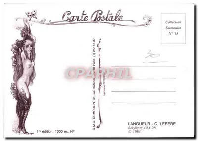 Femme nue ornée — style Art Nouveau — Langueur & Lepere, Collection Dumoulin N°18 — Verso