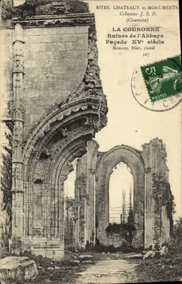 La Couronne — Ruínas da Abadia, fachada do XVᵉ século — Coleção J. S. D., n° 307