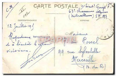 Stara pocztówka Douanes Col de la Schlucht Poteau graniczny Przed wojną w 1914 Vosges — Rewers