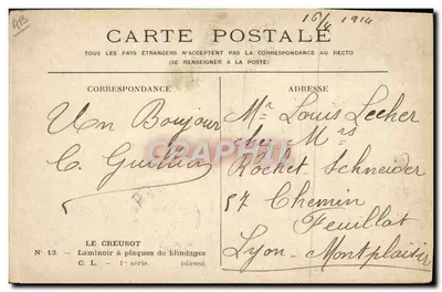 Le Creusot - Laminoir a placas de blindagem — editor C. L., 1ª série, N° 13 — Verso