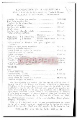 Lokomotywa nr 11 « Saint-Lo » — seria 1 do 40 Compagnie de Paris à Rouen — Wydawnictwo NM « La Vie du Rail » nr 24 — Rewers