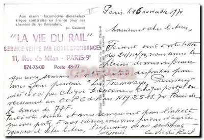 Locomotiva diesel-elétrica — testes em Paris — editor 'La Vie du Rail' — Verso