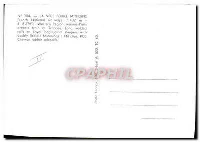 Trem expresso em Trappes — Ferrovias Nacionais Francesas — Editor Stédef, n° 104 — Verso
