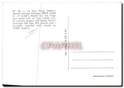 Trem Virgen del Pilar — Linha Madrid-Ta'go — STEDEF Edit. B 500 2 60 — Verso