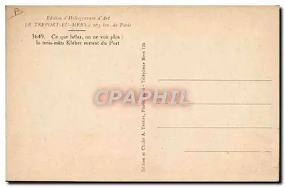 O três-mastros Kléber saindo do Porto — Le Tréport-Eu-Mers — Edição de Héliogravure d'Art — Verso