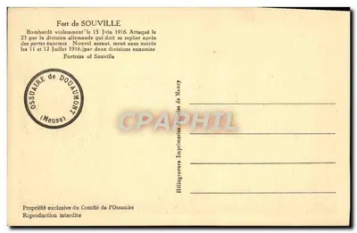 Fort de Souville — bombardeado e atacado em 1916 — Imprensa de Douaumont — Verso