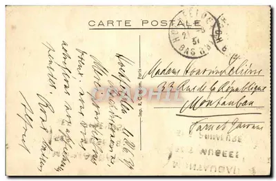 Port w Montauban — widok portu z łodziami i zamek — Imp. R. Canson, Paryż — Rewers