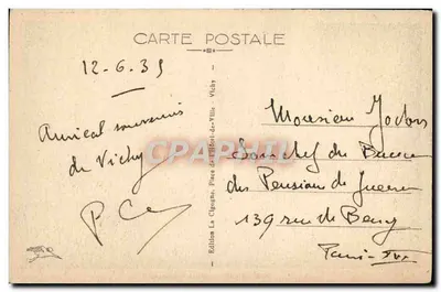 Vichy — Villa "Sévigné" — Édition La Cigogne, n° 399 — Rewers