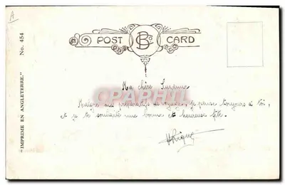 Dois crianças em um tandem — D. TEMPEST — Impresso na Inglaterra, No. 454 — Verso