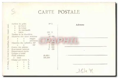 Locomotiva-tender n° 5505 — Serviço de Subúrbio — F. F. PARIS — Verso