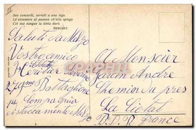 Alleati della Prima Guerra mondiale — E. Songia — Depositato — Verso