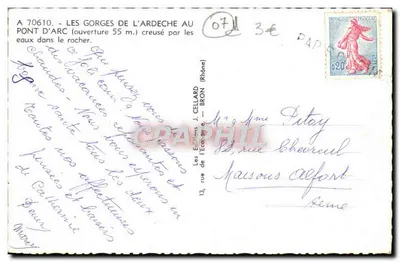 As Gorges da Ardeche — Ponte d'Arc (abertura de 55 m.) — Editores J. Cellard, Bron — Verso