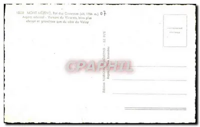 Mont Mézeno — Roï des Cevennes (alt. 1754 m.) — Edizione Marguerite Rémond - Le Puy — Verso