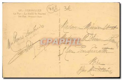 Cartolina d'epoca Versailles - Il parco e la vasca di Nettuno — Verso