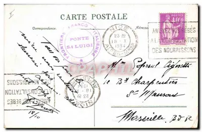 Menton — Fronteira Franco-Italiana, Aduana Francesa, Ponte San-Luigi — Editor desconhecido, n° 303 — Verso