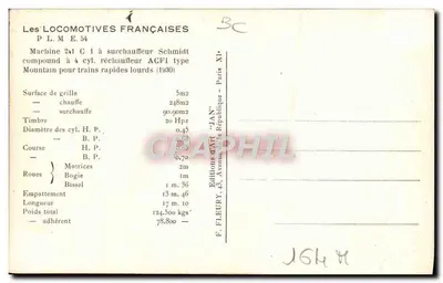 Locomotywa 241.0 — Maszyna 241 C1 z nadgrzejnikiem Schmidt — Éditions d'Art F. Fleury, Paryż — Rewers