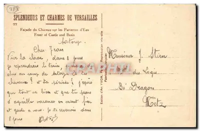 Versailles — Façade du Château sur les Parterres d'Eau — Édition d'Art YVON, n°77 — Rewers