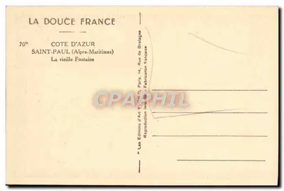 Saint-Paul (Alpes-Maritimes) — A velha Fonte — Edições d'Art Yvon, Paris — Verso