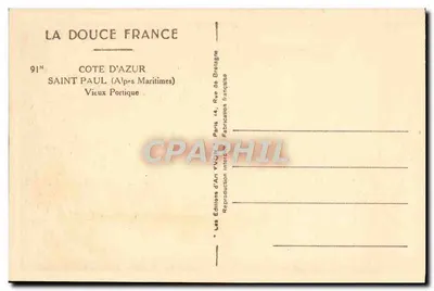 Saint-Paul (Alpes-Maritimes) — Stary portyk — La Douce France, nr 91 — Rewers