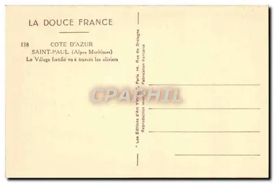 Saint-Paul (Alpi Marittime) — La vista del villaggio fortificato attraverso gli ulivi — Les Éditions d'Art Yvon, Parigi — Verso