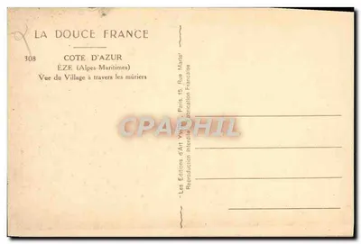 Éze — Vista do vilarejo através dos amendoeiras — Les Éditions d'Art Yvon, Paris — Verso