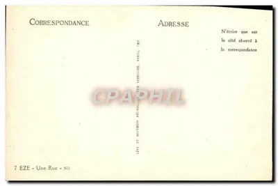 Ruela pavimentada em Eze — editor Lévy e Neurdein, Paris — Verso