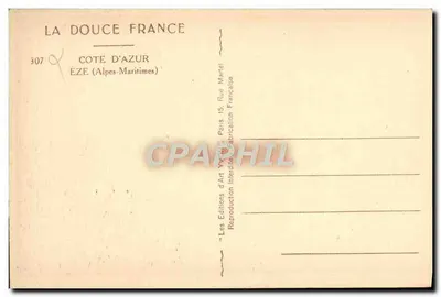 Éze — Widok panoramiczny na wiejski krajobraz na wysepce Côte d'Azur — Éditions d'Art Yvart, Paryż — Rewers