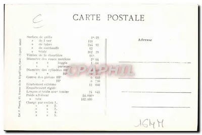 Locomotiva Baltic N°3.1102 — tipo cpd com 4 cilindros, superaquecedor Schmidt — F. F. PARIS — Verso