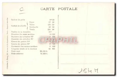 Locomotiva francesa — Máquina N° 4.213, tipo Consolidation — F. F. Paris — Verso