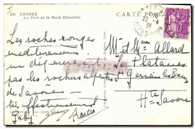 Cannes — O Porto e o Monte Chevalier — Editora: Coleção A Costa do Azul, n° 324 — Verso