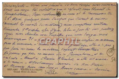 Grand Hôtel des Bains — Gréoux-les-Bains — editor BEF.12837 — Verso