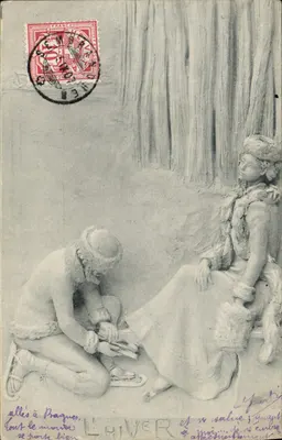 ठंडा मौसम — बर्फ पर फिसलते लोगों का दृश्य — फोटोप्लास्टिक सीरीज 176/1, G.L. & Co. i.B.