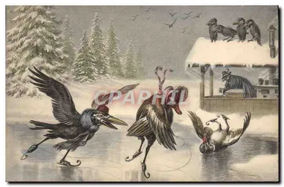 Cisnes e corvos patinando — cena invernal — editor não identificado, n° de série 868