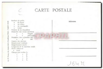 Locomotive française n° 39 — P.O. — F. F. Paris — Verso