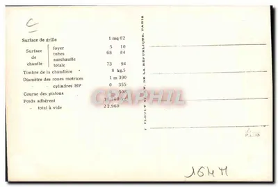 Locomotiva francesa — série 251 a 255 — Editor F. Fleury, Paris — Verso