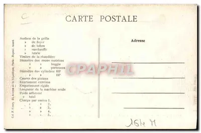 Locomotiva n°4037 — sistema Ricour, 1884 — F. F. PARIS — Verso