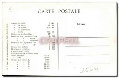 Locomotiva francesa n° 3403 — Série 3401 a 3735 — Ateliers de Fives-Lille — Verso