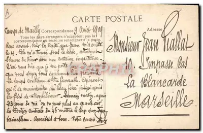 Campamento de Mailly — Infantería llegando al Campamento, Bandera desplegada — A. Verry, Editor, Mailly-le-Camp — Reverso