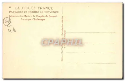 Montstiers-Sté-Marie e a Capela de Beauvoir — fundada por Carlos Magno — Edição de Arte YVON, Paris — Verso