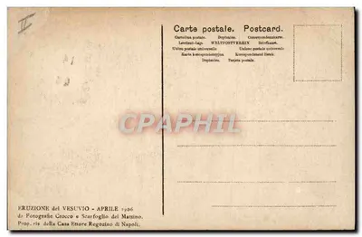 Erupção do Vesúvio — Abril de 1906 — Fotografia da Casa Ettore Regozino em Nápoles — Verso